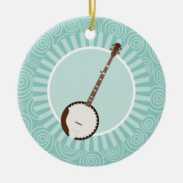 Ornamento De Cerâmica Banjo Fun Turquoise Swirl Music (Frente)