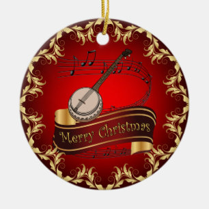 Ornamento De Cerâmica Banjo ~ Rolo Musical ~ Feliz Natal ~ * ~
