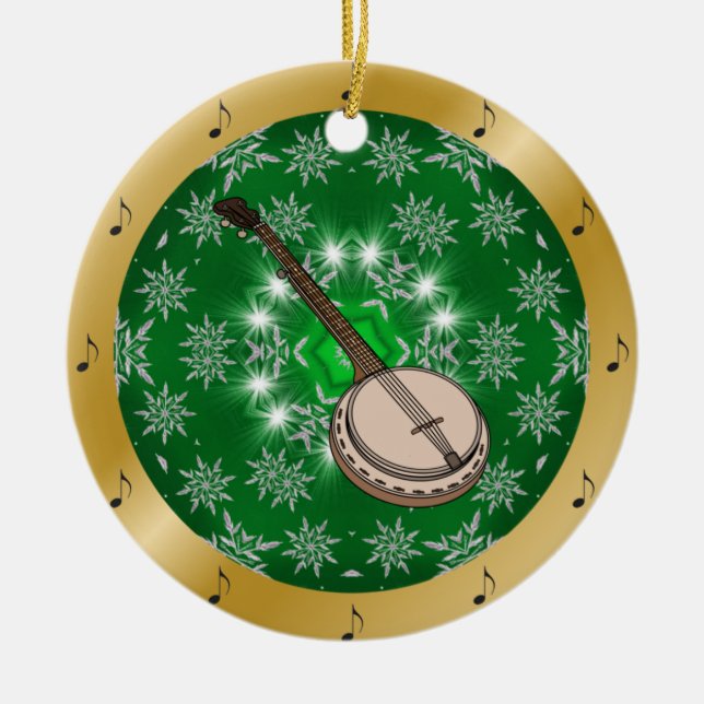 Ornamento De Cerâmica Banjo ~ Silver ~ Verde ~ Dourado ~ Natal ~ (Frente)