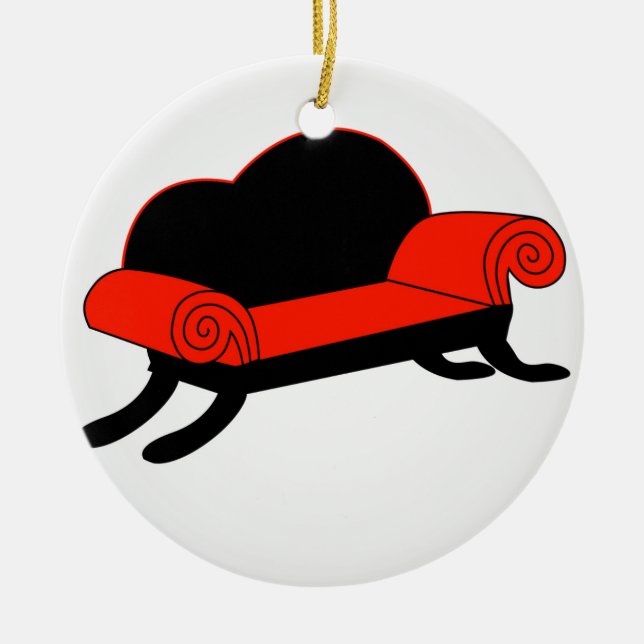 Ornamento De Cerâmica Banquette moderno com pés de madeira (Frente)