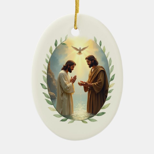 Ornamento De Cerâmica Baptism of the Lord God's Peace and Blessings (Frente)