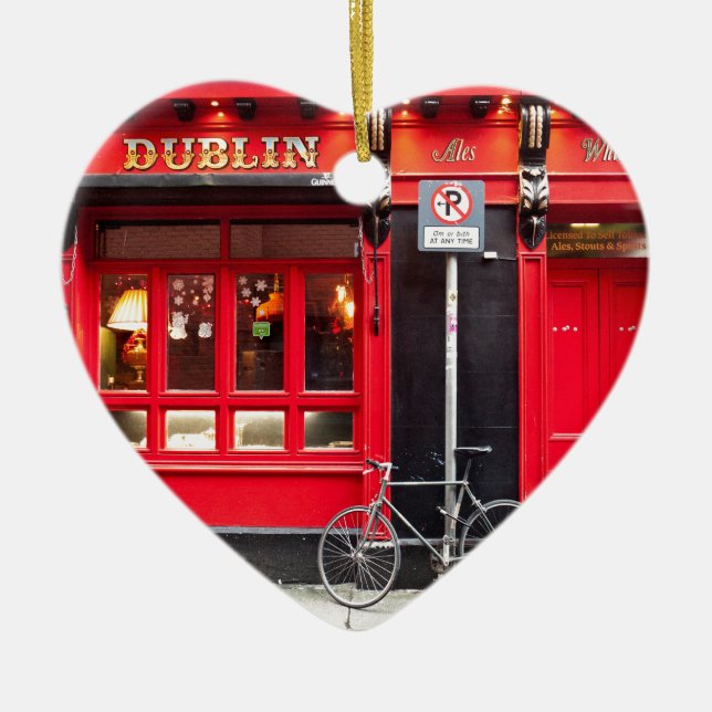 Ornamento De Cerâmica Bar vermelho de Dublin (Frente)