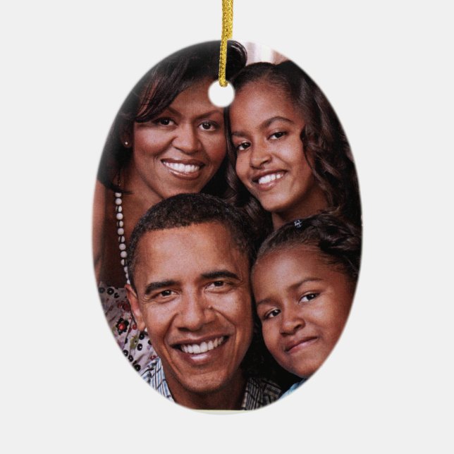 Ornamento De Cerâmica Barack Obama e família_ (Frente)