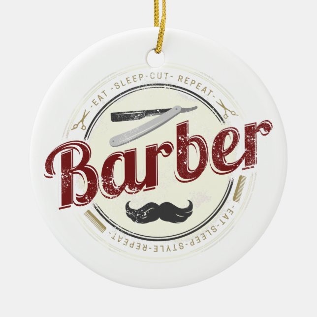 Ornamento De Cerâmica Barber Hair Hustler Hairdresser Retro Hairstylist (Frente)