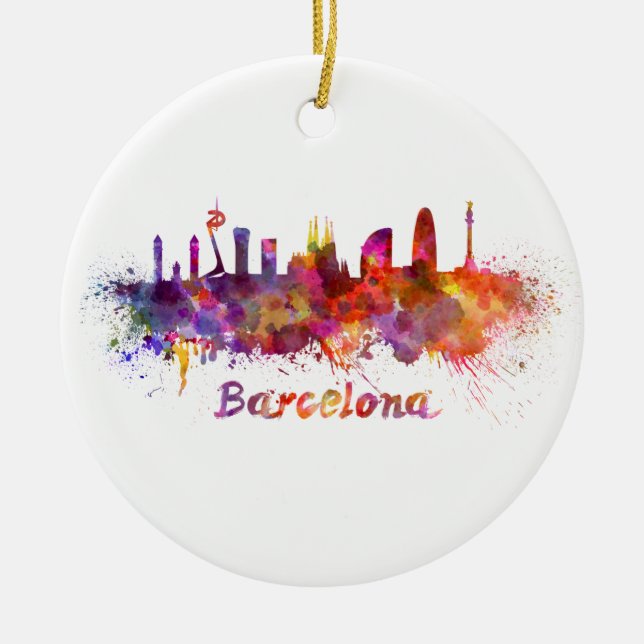 Ornamento De Cerâmica Barcelona skyline in watercolor (Frente)