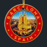 Ornamento De Cerâmica Barcelona, Spain, circle, red<br><div class="desc">Barcelona,  Spain,  circle,  red</div>