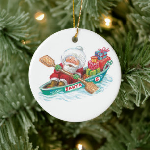 Ornamento De Cerâmica Barco alegre de Papai Noel dos desenhos animados