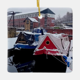 Ornamento De Cerâmica Barco azul e vermelho