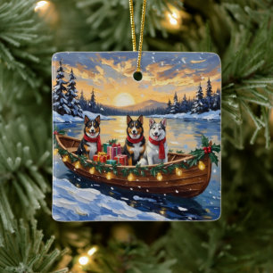 Ornamento De Cerâmica Barco de Natal do Cão de Gado Australiano Feriado