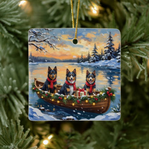 Ornamento De Cerâmica Barco de Natal do Lapphund Finlandês Férias