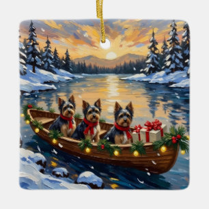Ornamento De Cerâmica Barco de Natal Havanês Feriado