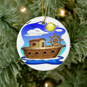 Ornamento De Cerâmica Barco de Pesca Cartoon
