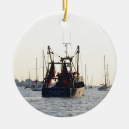 Ornamento De Cerâmica Barco de Pesca Paz e Abundância ao Amanhecer