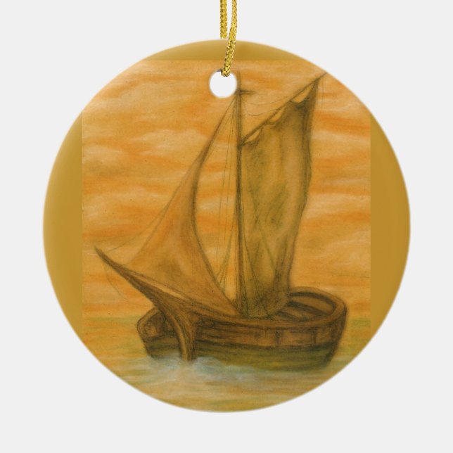Ornamento De Cerâmica Barco velho (Frente)