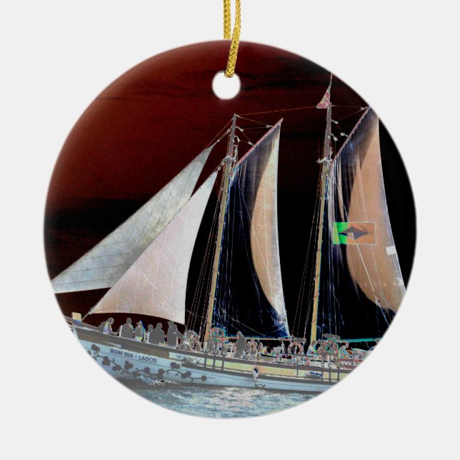 Ornamento De Cerâmica Barcos à Vela (Frente)