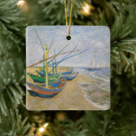 Ornamento De Cerâmica Barcos De Pesca | Vincent van Gogh<br><div class="desc">Barcos de pesca na praia em Saintes-Maries (1888) por Vincent Van Gogh,  artista poste-impressionista neerlandês. Arte original é uma pintura em forma de óleo na paisagem da canvas que mostra vários barcos de pesca na costa oceânica. Use as ferramentas de design para adicionar texto personalizado ou personalizar a imagem.</div>