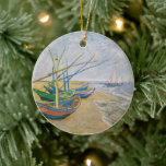 Ornamento De Cerâmica Barcos De Pesca | Vincent van Gogh<br><div class="desc">Barcos de pesca na praia em Saintes-Maries (1888) por Vincent Van Gogh,  artista poste-impressionista neerlandês. Arte original é uma pintura em forma de óleo na paisagem da canvas que mostra vários barcos de pesca na costa oceânica. Use as ferramentas de design para adicionar texto personalizado ou personalizar a imagem.</div>