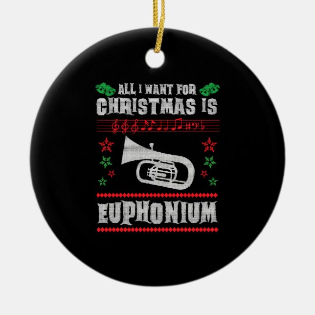 Ornamento De Cerâmica Baritone Euphonium Ugly Christmas Sweater Style (Frente)