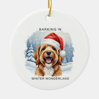 Ornamento De Cerâmica Barking in a Winter Wonderland Dog Christmas