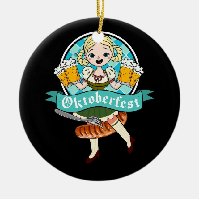 Ornamento De Cerâmica Barmaid Oktoberfest Mulher alemã engraçada Dirndl  (Frente)