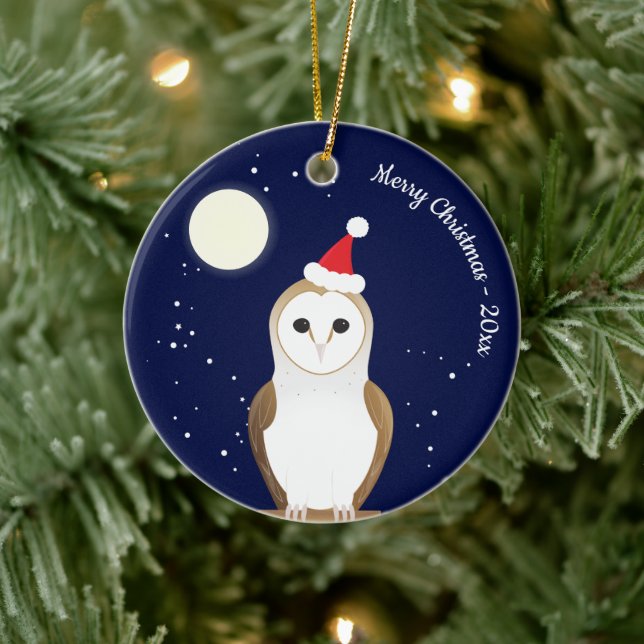 Ornamento De Cerâmica Barn Owl Animal Christmas (Árvore)