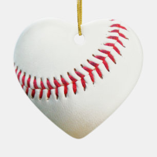 Ornamento De Cerâmica Baseball Branco com Costura Vermelha