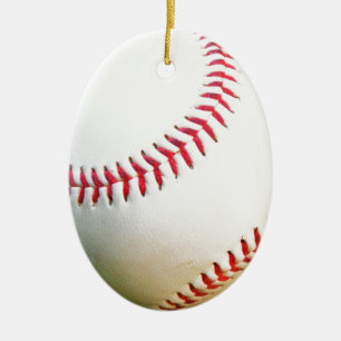 Ornamento De Cerâmica Baseball Branco com Costura Vermelha