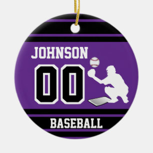 Ornamento De Cerâmica Baseball Catcher Personalizado  Roxo e Preto