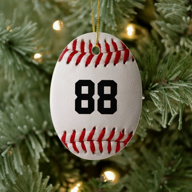 Ornamento De Cerâmica Baseball com número personalizável (Árvore)
