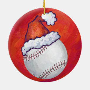 Ornamento De Cerâmica Baseball com Santa Hat em Vermelho