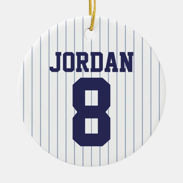 Ornamento De Cerâmica Baseball Jersey com nome e número personalizados (Frente)