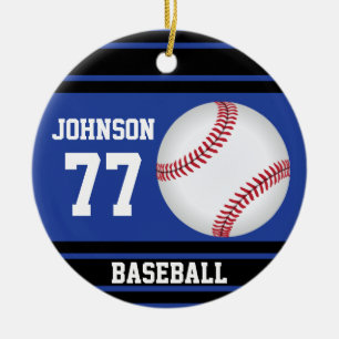 Ornamento De Cerâmica Baseball Personalizado Azul escuro e preto