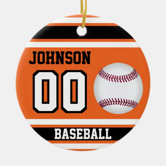 Ornamento De Cerâmica Baseball Personalizado | Laranja, branco e preto (Frente)
