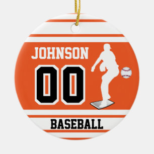 Ornamento De Cerâmica ⚾ Baseball Pitcher Personalizado   Laranja e bra