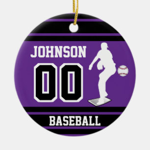 Ornamento De Cerâmica Baseball Pitcher Personalizado   Roxo