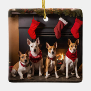 Ornamento De Cerâmica Basenji pelo Natal da Lareira