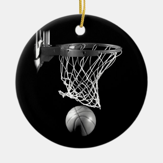 Ornamento De Cerâmica Basquete preto e branco (Frente)