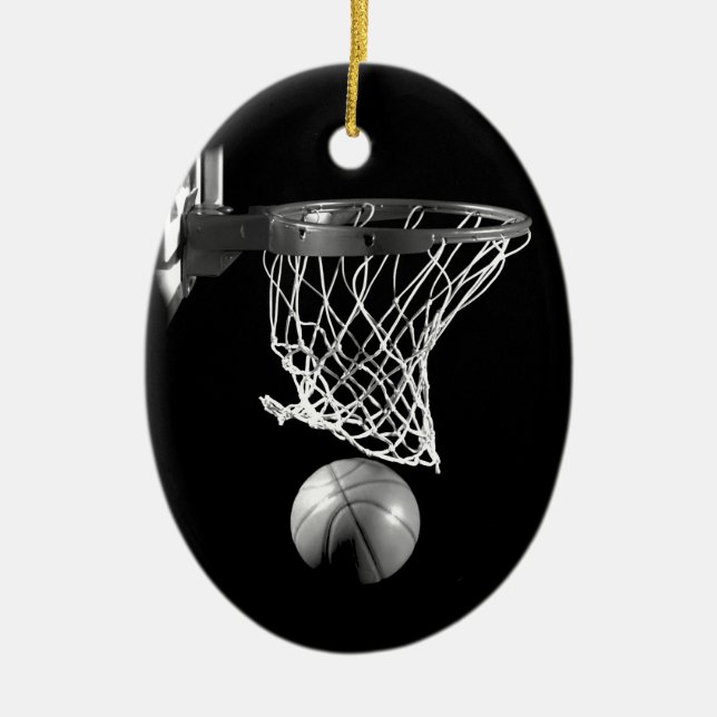 Ornamento De Cerâmica Basquete preto e branco (Frente)
