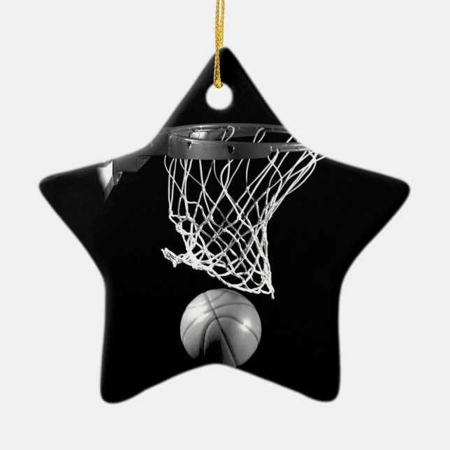 Ornamento De Cerâmica Basquete preto e branco (Frente)