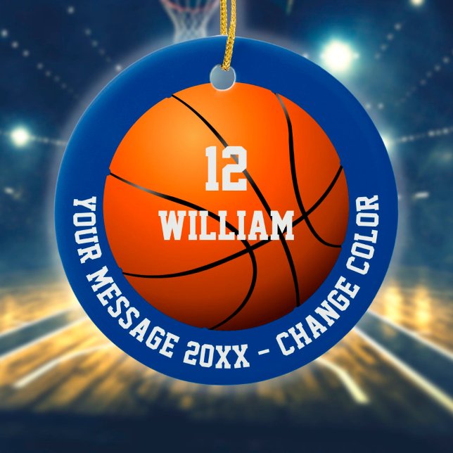 Ornamento De Cerâmica Basquetebol de Mensagem de Número de Nome Personal (Criador carregado)