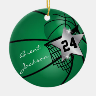 Ornamento De Cerâmica Basquetebol de prata DIY Text da estrela