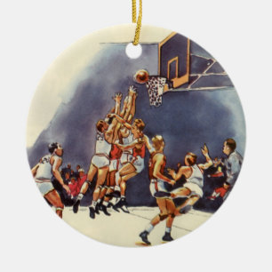 Ornamento De Cerâmica Basquetebol Esportivo Vintage, Jogadores em um Jog