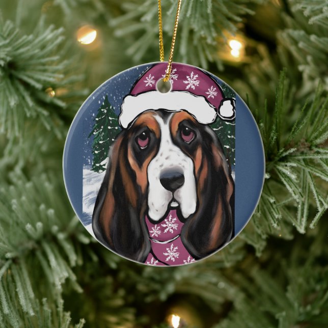 ORNAMENTO DE CERÂMICA BASSET HOUND (Árvore)