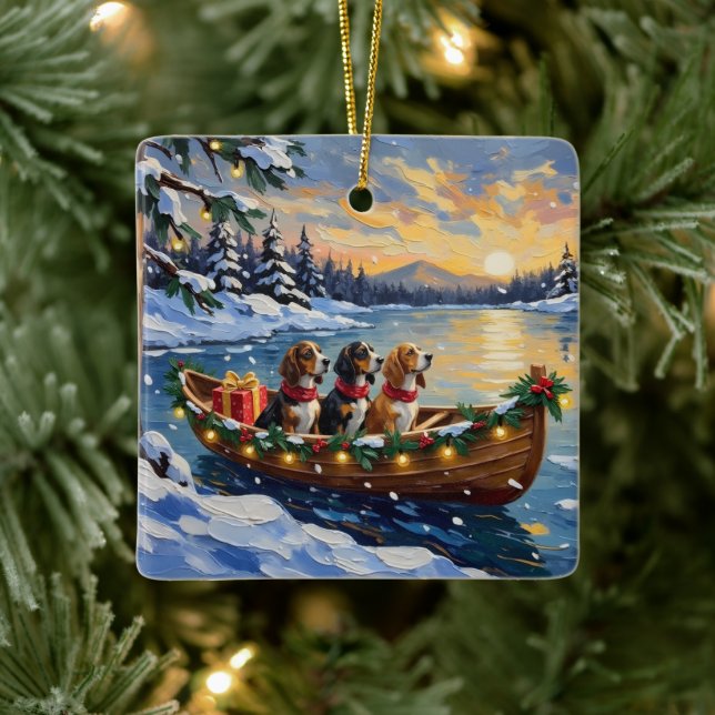 Ornamento De Cerâmica Basset Hound Christmas Boat Holiday (Árvore)