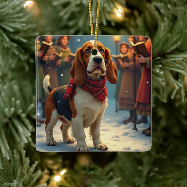 Ornamento De Cerâmica Basset Hound Christmas Carol Singers Painting (Árvore)