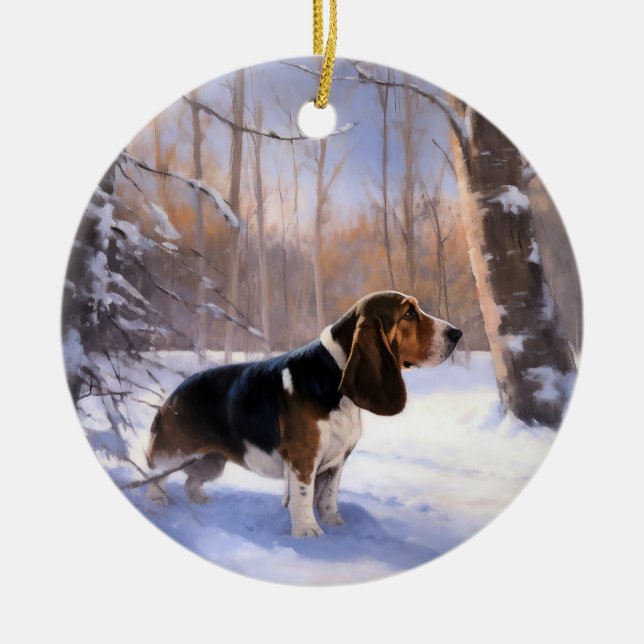 Ornamento De Cerâmica Basset Hound Deixe-O Neve Natal (Frente)