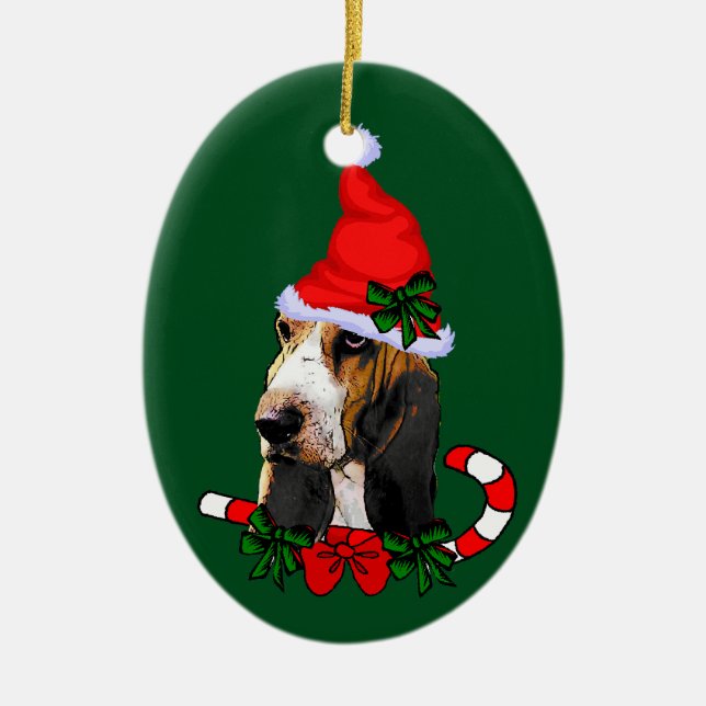 Ornamento De Cerâmica Basset Hound Natal (Frente)