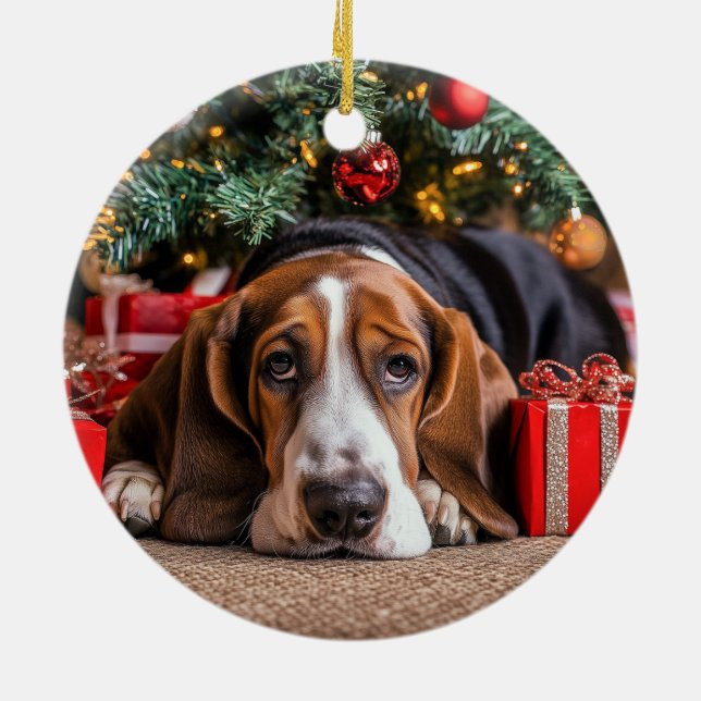 Ornamento De Cerâmica Basset Hound Natal (Traseira)