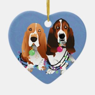 Ornamento De Cerâmica Basset Hound Peace Love Joy Design de Natal