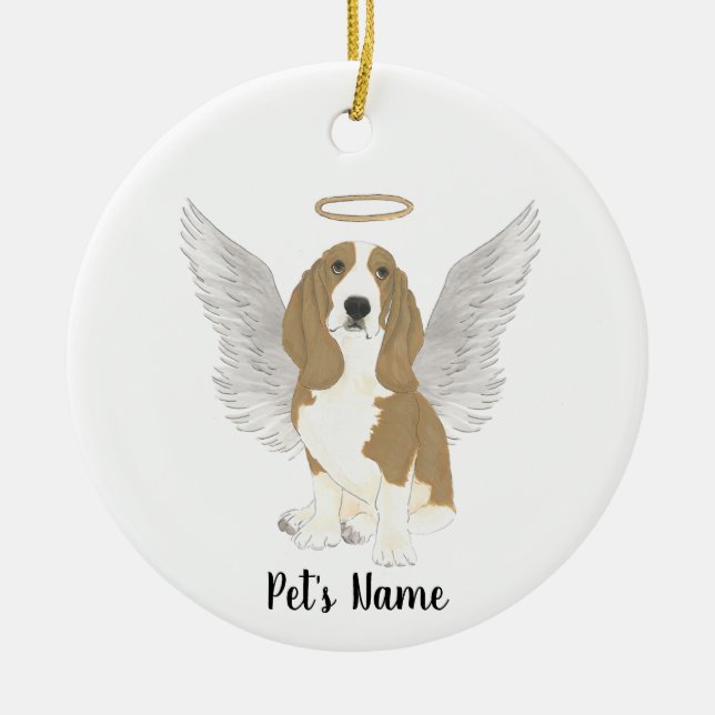 Ornamento De Cerâmica Basset Hound Personalizado Memorial de Condolência (Frente)